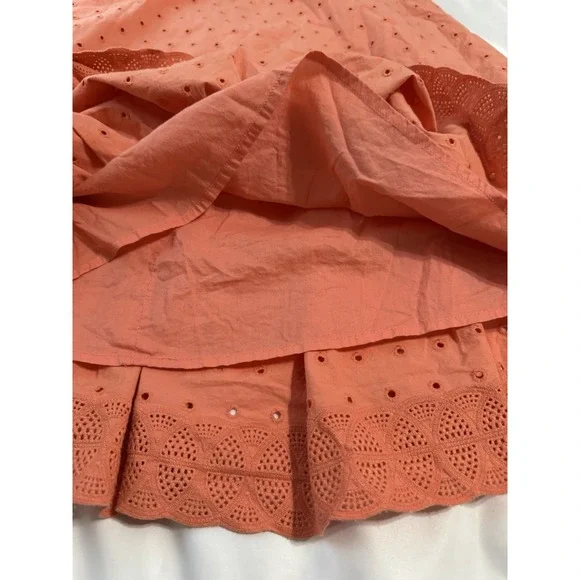 J Crew Skirt Women's 8 Peach Coral Tiered‎ Midi Embroidered Eyelets Cottagecore - Picture 6 of 11